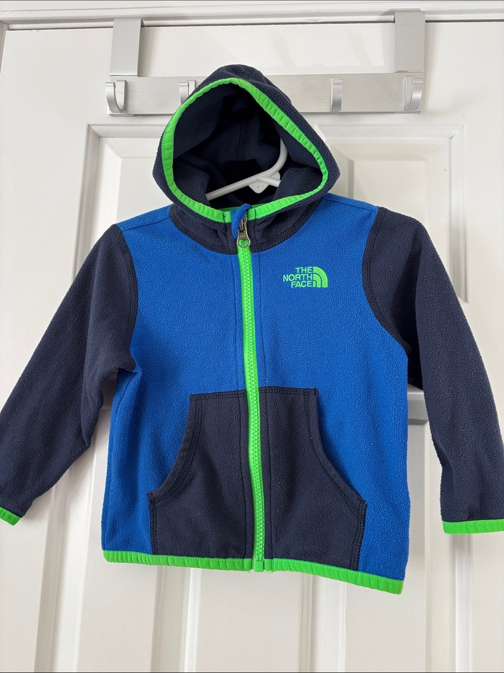 The North Face Blue & Navy Fleece Hoodie with Neon Green Trim